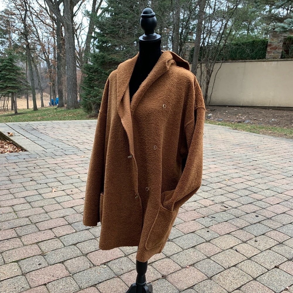NWOT Max Studio Hooded Faux Shearling Knit Jacket/Teddy Coat - Picture 3 of 16